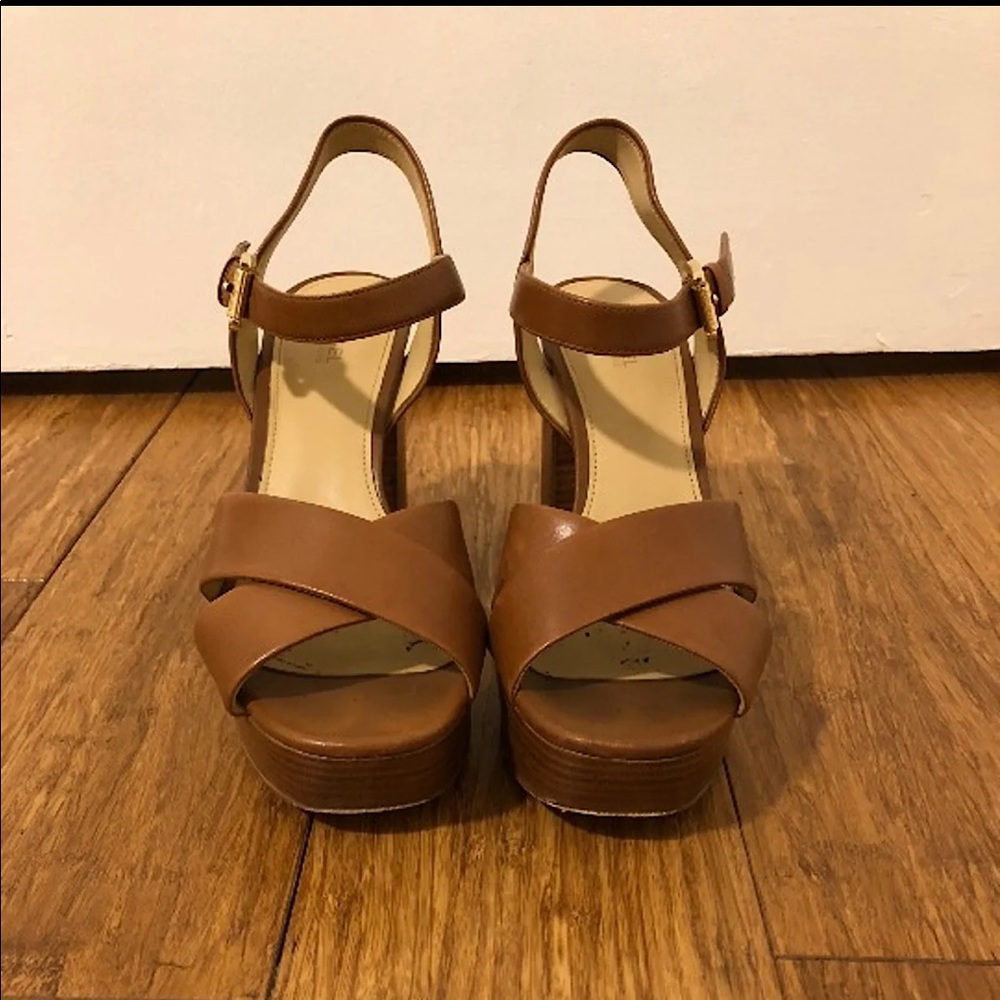 Michael Kors Tan Platform Sandals Heels Brown Leather